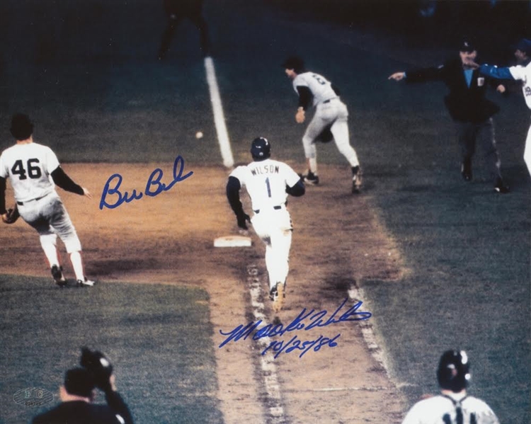 Bill Buckner & Mookie Wilson Signed 1986 World Series 8x10 Photo Inscribed "10/25/86" (FSC COA)