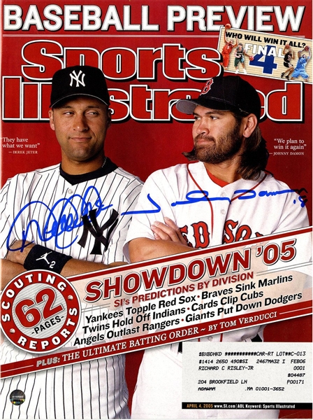 Johnny Damon and Derek Jeter Dual Signed 4/4/05 Sports Illustrated Magazine