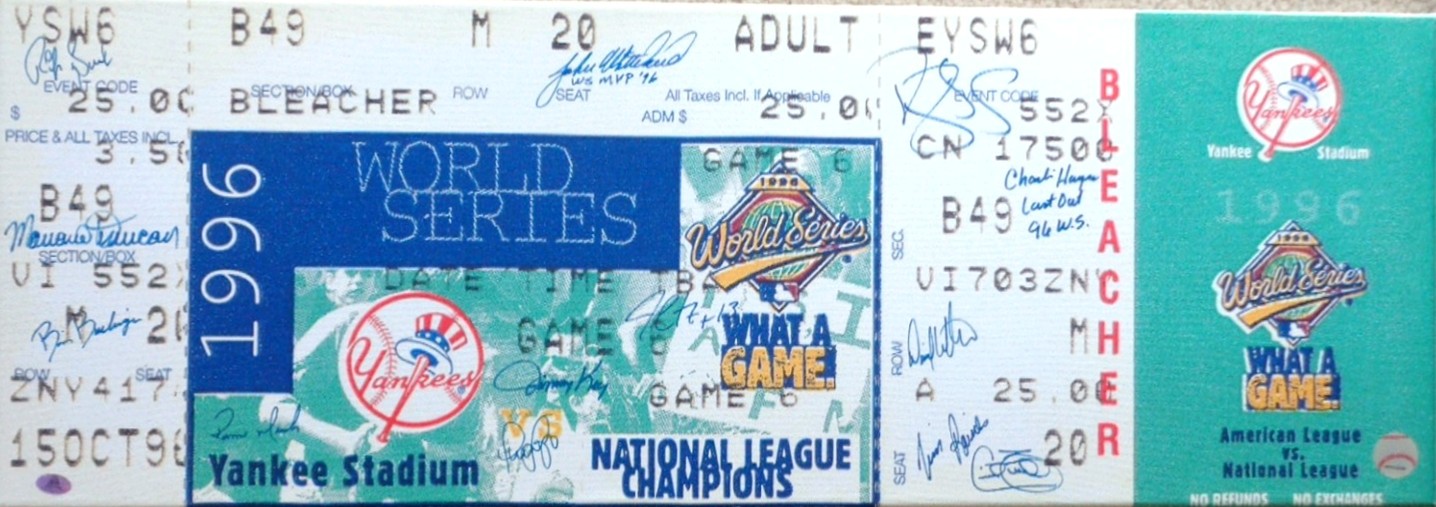 Lot Detail - 1996 World Series Mega Canvas Ticket Signed By 13 Yankees ...