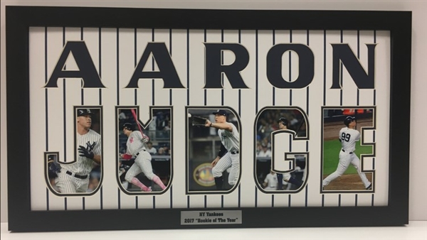 Aaron Judge 2017 Rookie of the Year Framed Cut Out Letters with Action Photos in them