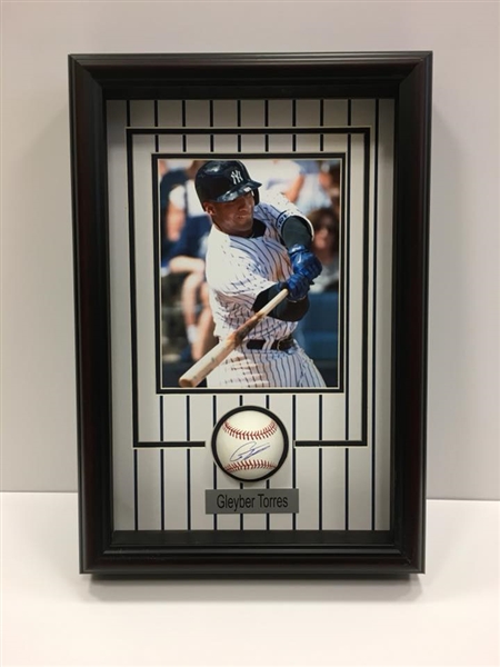 NY Yankees Gleyber Torres Autographed Baseball Shadow Box Frame with Action Photo