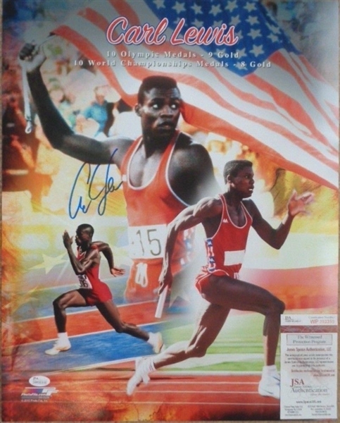 CARL LEWIS Autographed / Signed USA Track 9x Gold Medalist 16x20 Photo JSA COA No Reserve