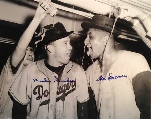 Duke Snider & Don Newcombe Brooklyn Dodgers Signed 11x14 Vintage "Celebrating" Photo NO RESERVE