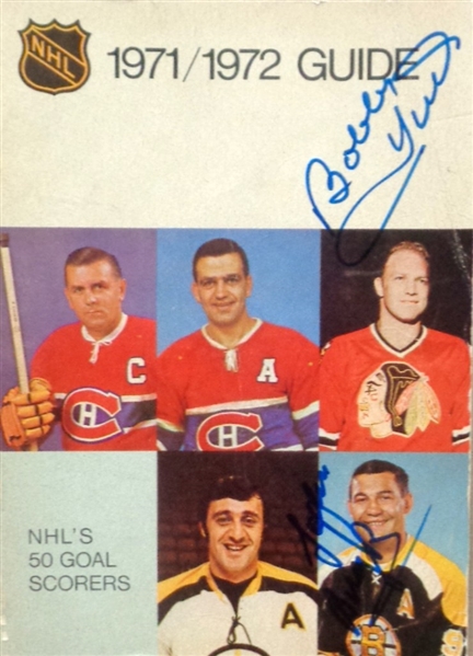 Original 1971-72 NHL Guide Book Signed by Bobby Hull & John Bucyk No Reserve