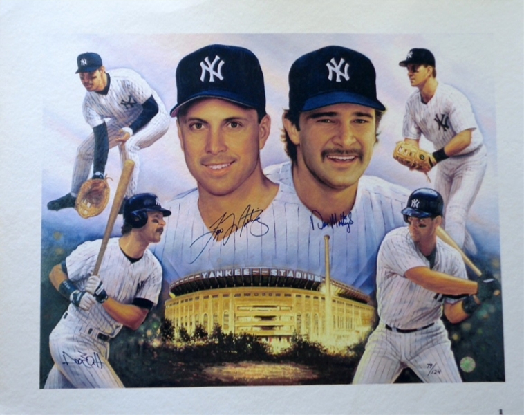 Yankees Tino Martinez + Don Mattingly Dual Signed Beautiful Fine Art Giclee Collage by Artist Doo S. Oh /124 No Reserve