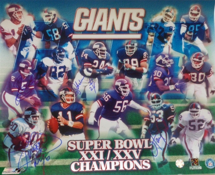 NY Giants Super Bowl #21 & 25 Champions 16x20 Collage Photo Signed by Carson, Anderson, Landetta  & Morris