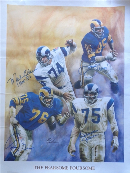 The Rams FEARSOME FOURSOME Lithograph Signed by Jones Lundy Grier Olsen with inscriptions 