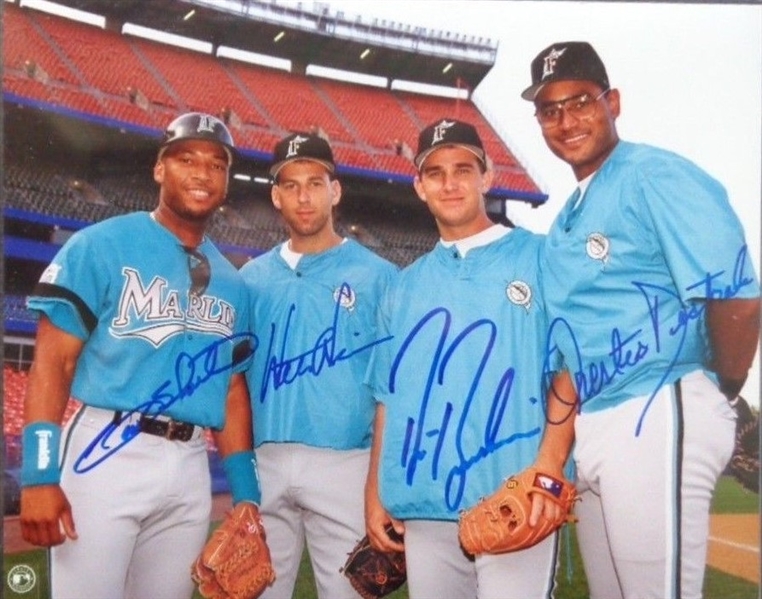 1993-94 ORIG FLORIDA MARLINS SHEFFIELD WEISS BARBERIE + DESTRADE 4X SIGNED 8X10 PHOTO No Reserve