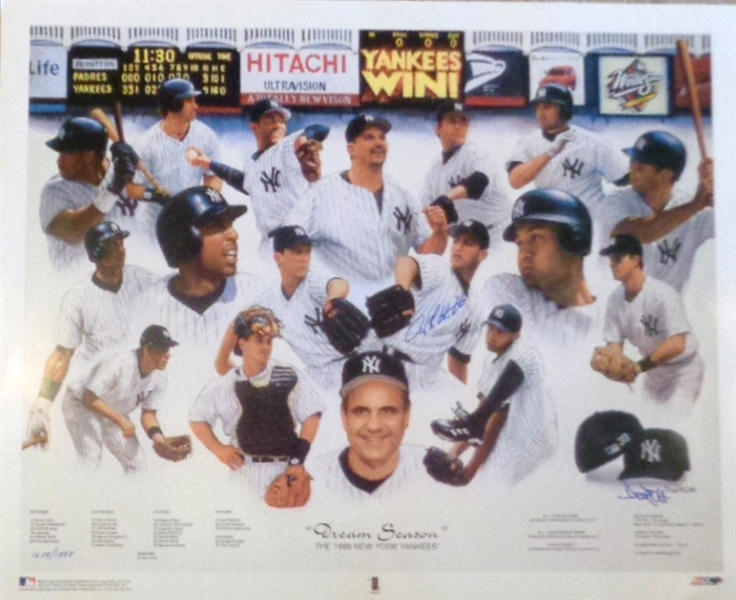 1998 NY Yankees "Dream Season" Collage Lithograph Signed by Andy Pettitte & Artist Doo S. Oh NO RESERVE