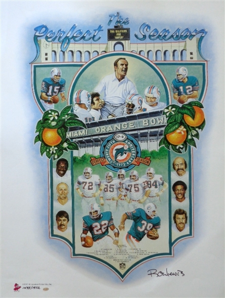 1972 Miami Dolphins "The Perfect Season" Fine Art Limited Edition Lithograph by Artist Ron Lewis /1972