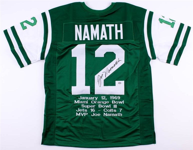 Joe Namath Signed Jets Career Super Bowl 3 Highlight Stat Jersey (Namath Hologram & PIFA COA) No Reserve
