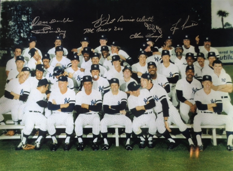 1977-78 NY Yankees 16x20 Team Photo "The Bronx Zoo" Signed by 7 Players incl Guidry & Gamble PIFA COA No Reserve