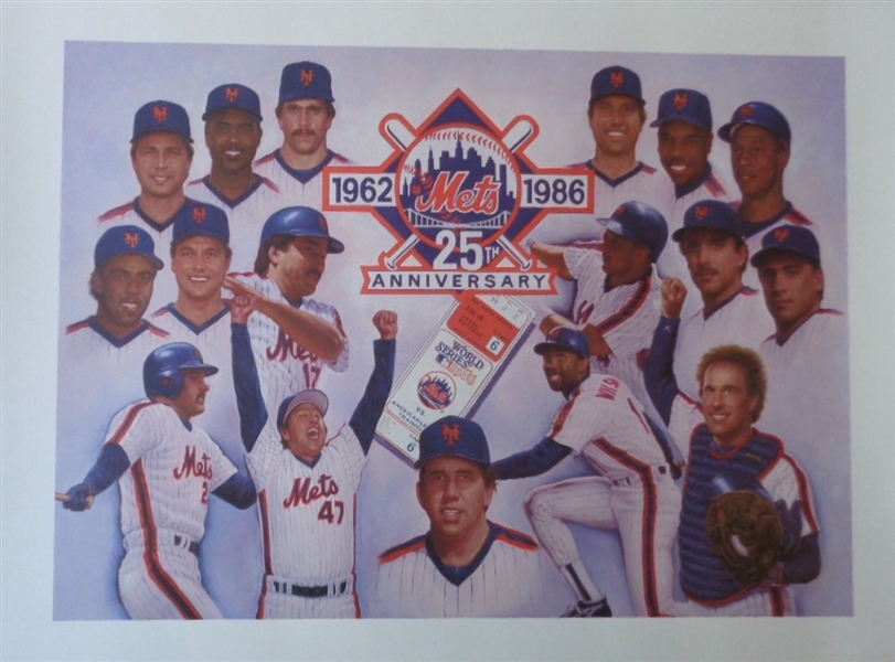 New York Mets 25th Anniversary Lithograph 1962-1986 by Renown Artist Doo S. OH Unsigned Version