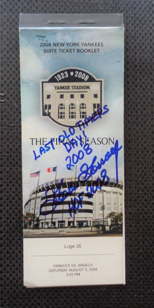 2008 NY Yankees Ste Booket Cover Signed by Goose Gossage with Inscrips. Last Old Timers Day & HOF 2008 PIFA COA
