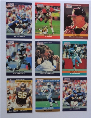 (26) 1990 Pro Set Football Cards w/B. Sanders ROY (2) Aikman RCs Seau 1st Rd RC (3) Montanas, Elway ~ Possible Error Cds 