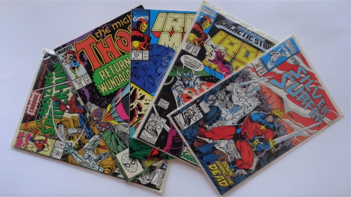 Lot of (5) Marvel Various Comic Books Silver Surfer Thor Spider-Man Iron Man No Reserve