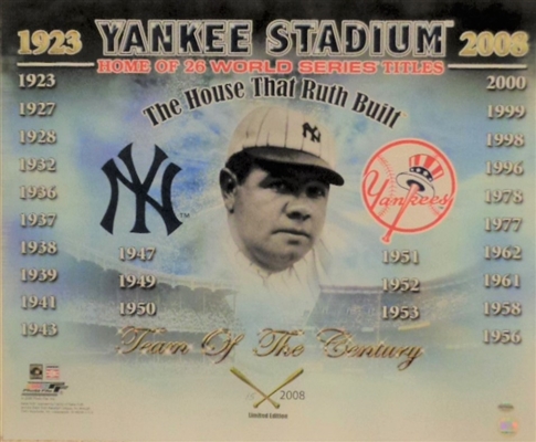 Huge 20x24" Photo Paying Tribute to YANKEE STADIUM and BABE RUTH including the House of 26 WS Titles /1988 NR