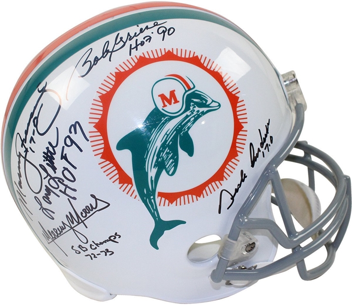 1972 Dolphins 5 Signature Replica Helmet Signed and Inscribed by Griese/Fernandez/Morris/Little/Anderson