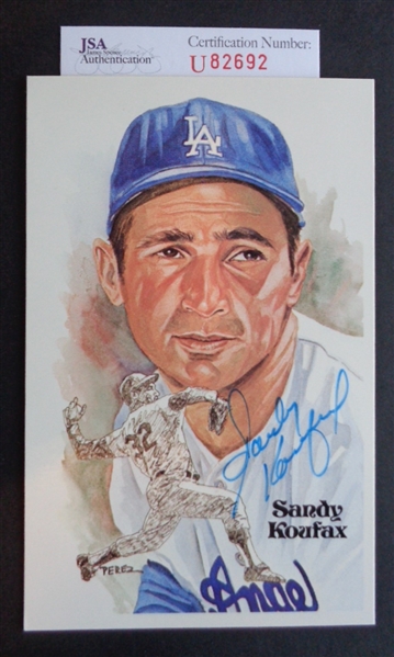 Sandy Koufax Dodgers Legend & HOFer Signed Perez Steele LE Postcard JSA COA No Reserve