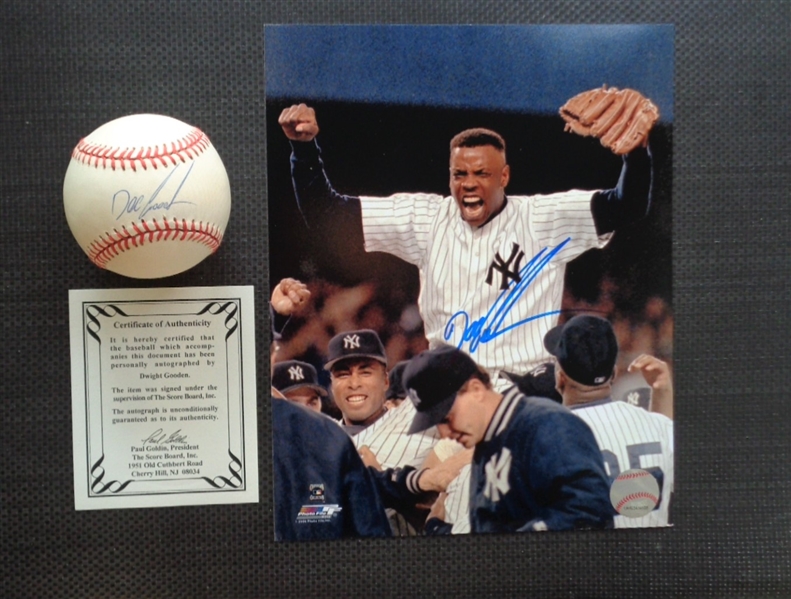 1 Lot (2 items) Dwight "Doc" Gooden Yankees Mets Signed Rawlings OML Baseball & a 8x10" Photo 2 COAs No Reserve