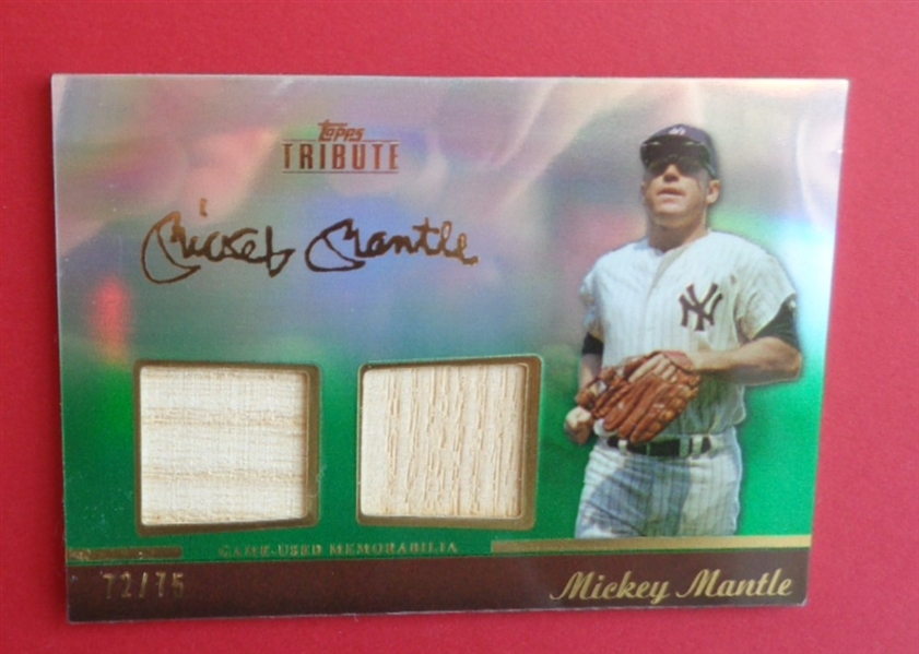 MICKEY MANTLE DUAL GU BAT PIECES CARD SP 2011 TOPPS TRIBUTE GREEN VERSION #/75 No Reserve