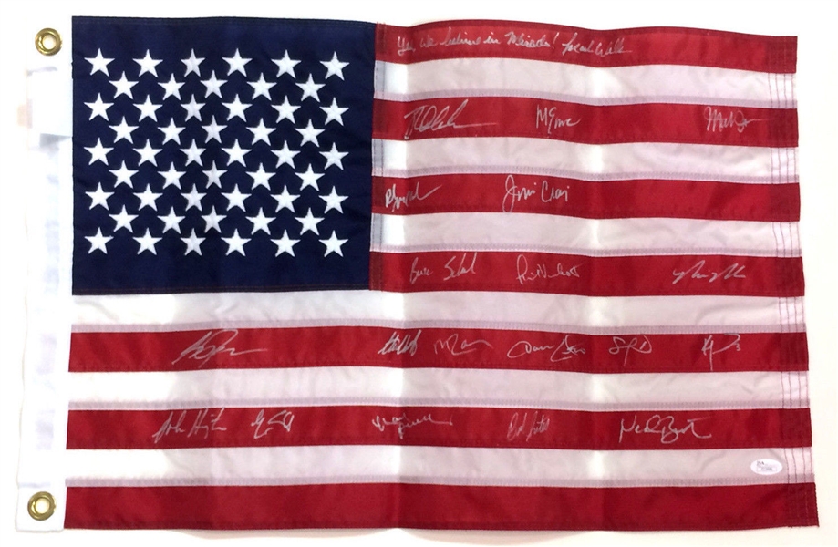 1980 Olympic GOLD MIRACLE USA Hockey Team Signed American Flag (Rare total of 20 Autographs) JSA LOA