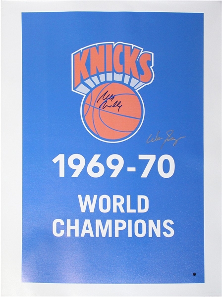 Bill Bradley & Walter Frazier Signed World Champion New York Knicks 26x36 Canvas (Signed in Blue)