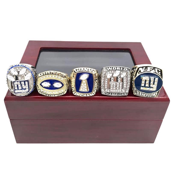 NY Giants 86 90 07 11 World Championship Replica Rings Set (plus a NFC one) w/ a Display Box ~ No Reserve