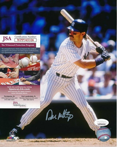 Don Mattingly "Donnie Baseball" Yankees Signed 8x10 Batting Photo JSA No Reserve