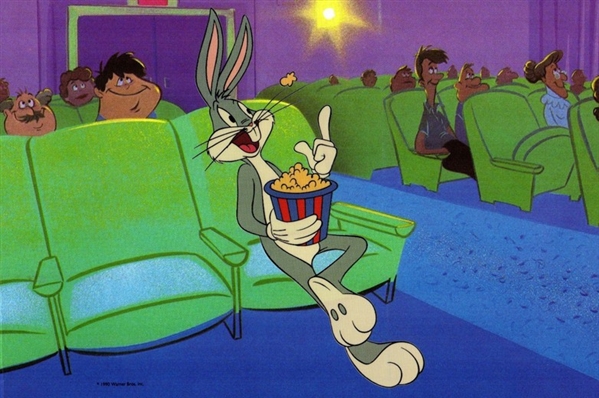 Bugs Bunny Warner Bros 50th Anniversary Animation Art Eating Popcorn Movie Theater Sericel No Reserve