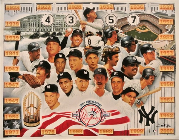 YANKEES 100TH YEAR TRIBUTE FINE ART GICLEE MAGNIFICENTLY DONE & SIGNED BY ARTIST DOO S. OH No Reserve