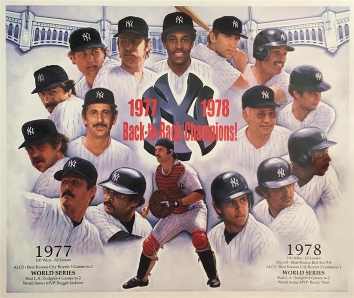 "Back To Back Champs"  1977-78 NY Yankees Fine Art Lithograph By Artist Doo S. Oh NO RESERVE