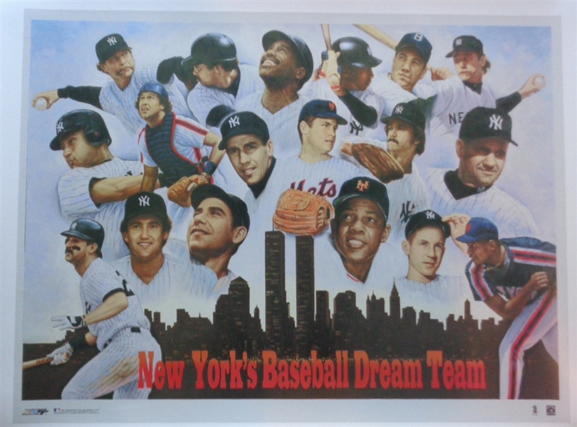 NYs Baseball Dream Team 20x26" Lithograph (Look at the Yankees & Mets Stars on this piece) No Reserve