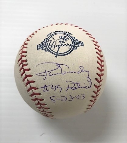 Ron Guidry Signed OML Yankees 100th Anniv. Baseball with Inscription #49 Retired 8-23-03 LE of /149 NO RESERVE