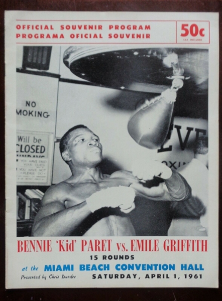 BENNIE "KID" PARET vs EMILE GRIFFITH 1961 Orig Boxing program Amazing Condition NO RESERVE