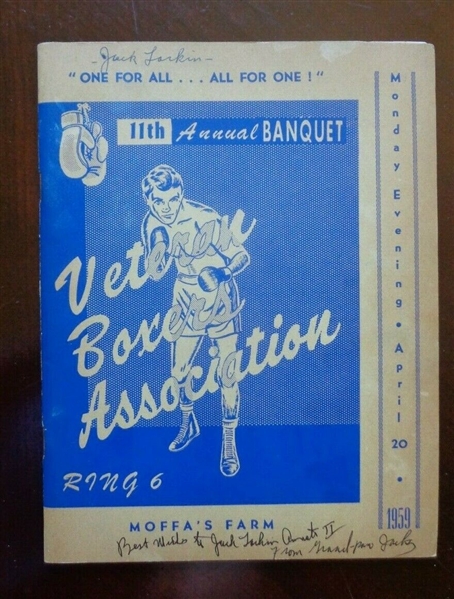 1959 VBA Annual Banquet Program signed by 4 boxers Schwartz Murphy Greblesky +1 NO RESERVE