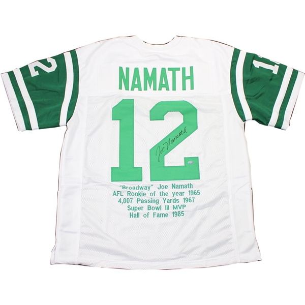 Joe Namath Super Bowl 3 Highlight Stats SIGNED White Jets Jersey PSA COA No Reserve