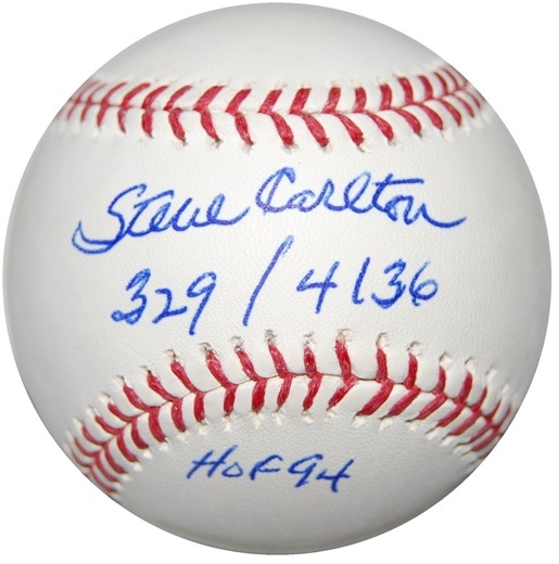 Phillies Steve Carlton autographed OML Baseball w/inscriptions HOF 94, 329 and 4136 MLB Certified