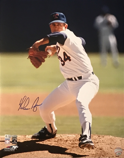 HOFer Nolan Ryan Signed 16x20 Pitching Photo MLB Authenticated 