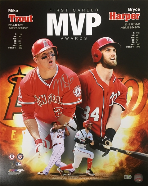 MIKE TROUT ANGELS SUPERSTAR SIGNED 16X20 MVP PHOTO w/Bryce Harper MLB Authenticated