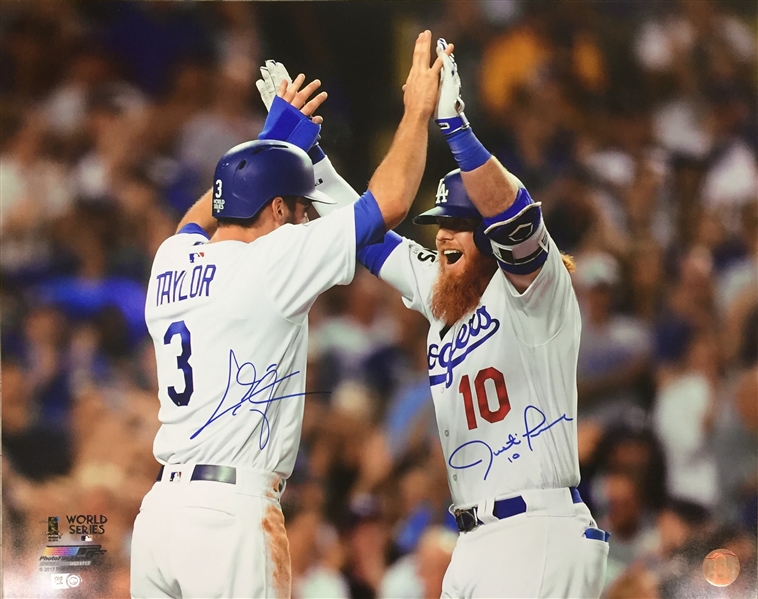 Dodgers Stars Chris Taylor & Justin Turner Dual Autographed 16x20 Photo MLB Authenticated