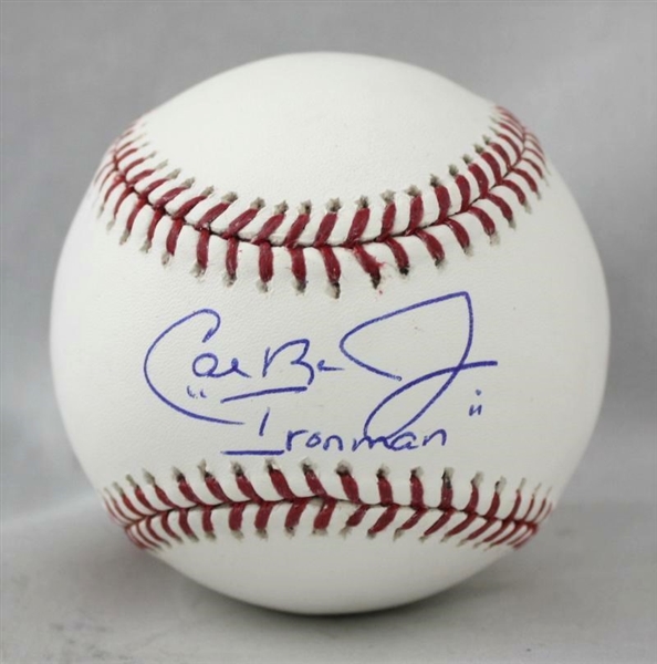 Cal Ripken Jr. Autographed OML Baseball with"Ironman" Inscription Ripken Authenticity
