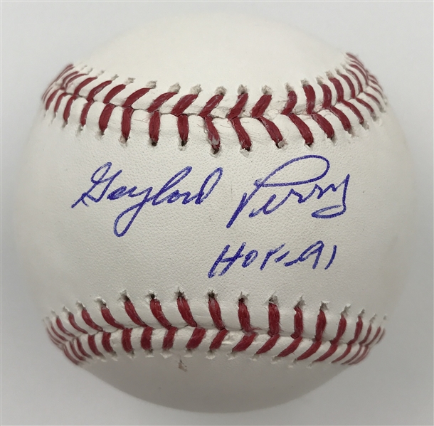 Gaylord Perry Hand Signed OML Baseball with "HOF 91" Inscription MLB Certified