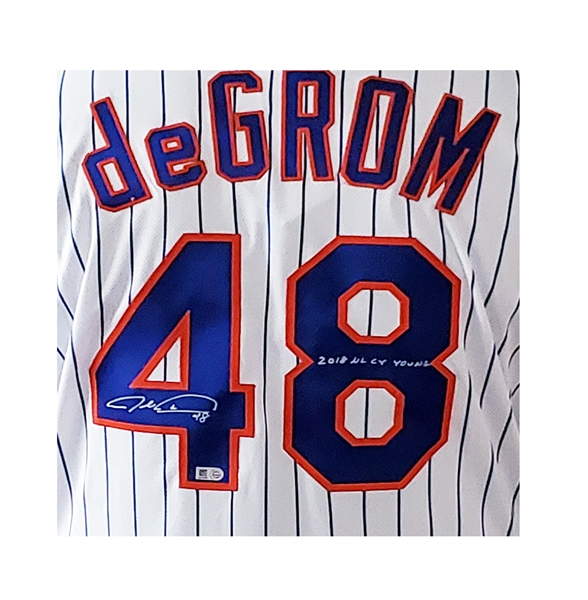 Jacob deGrom Autographed Authentic New York Mets Pinstripe Jersey with "2018 NL Cy Young" Inscription MLB Authenticated