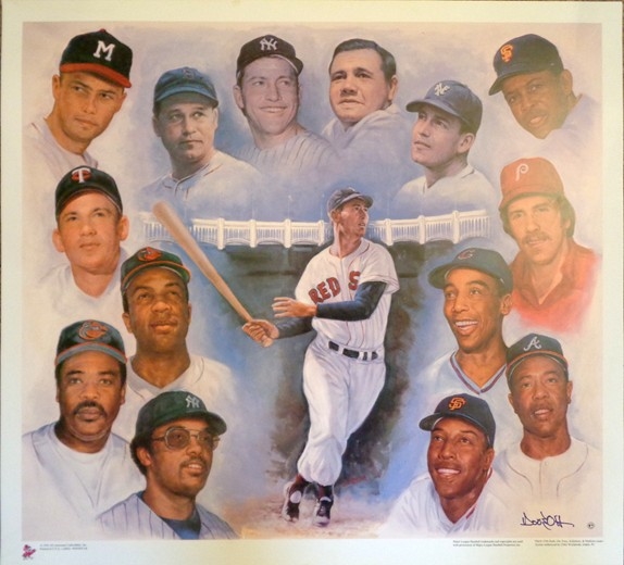 The "500 Home Run Club" Fine Art Lithograph 15 Players Depicted by Renown Artist Doo S. Oh  No Reserve