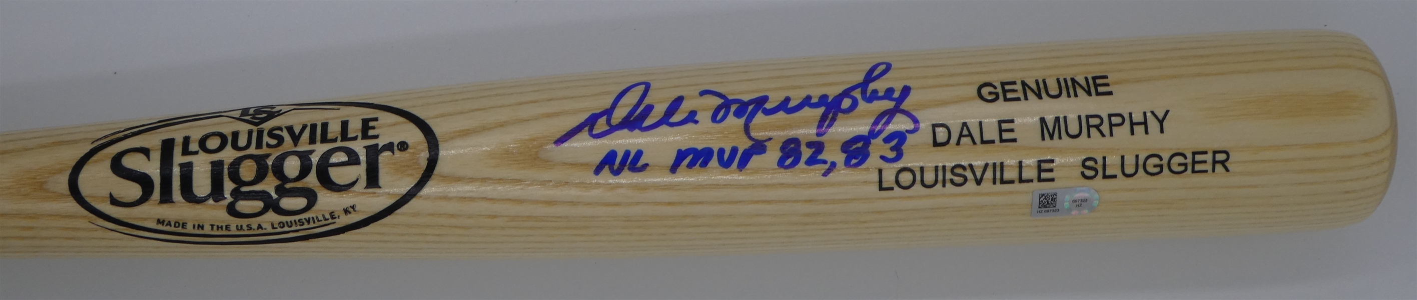 Dale Murphy "NL MVP 82,83" Autographed Blonde Louisville Slugger Bat MLB Authenticated