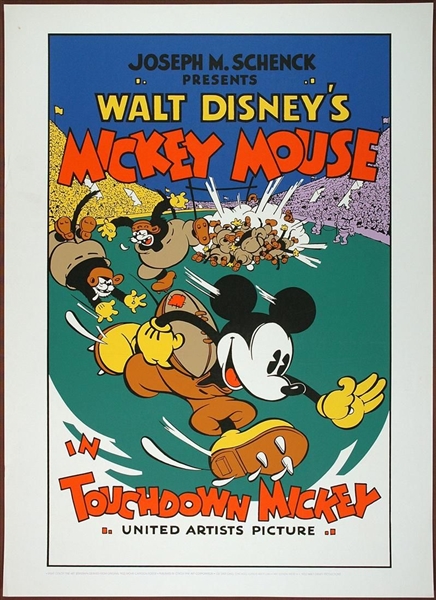 Vintage Mickey Mouse in "Touchdown Mickey" 7 Color Fine Art Serigraph Print No Reserve