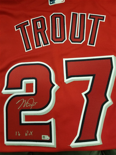 Mike Trout Autographed Red Angels Jersey with "12 ROY" Inscription MLB Authenticated