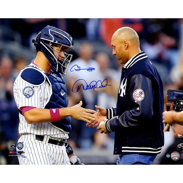 Gary Sanchez and Derek Jeter Dual Signed First Pitch At Jeter Retirement Night 16x20 Photo - L/E of 25