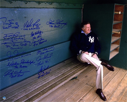 George Steinbrenner Tribute Multi-Signed & Inscribed 16x20 Photo (Signed By Brosius, Strawberry, Chambliss, Guidry, Randolph, Boggs, Henderson, Mattingly, Cone, Torre, Girardi, Dent & Gossage)